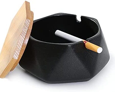 1 Pcs Ceramic Ashtray for Weed Cigarette Ash Tray with Lid for Office Home Decor Cigarettes Indoor Outdoor Windproof Great Outdoor Patio Design and Hexagon Shaped