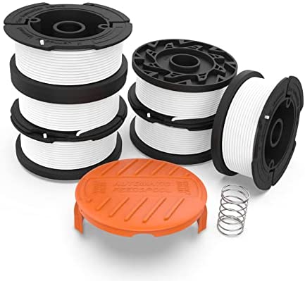 yoelike Line String Trimmer Replacement Spool, 30ft 0.065" Autofeed Weed Eater String, Compatible with Black+Decker String Trimmers(6 Spool, 1 Trimmer Cap, 1 Spring)