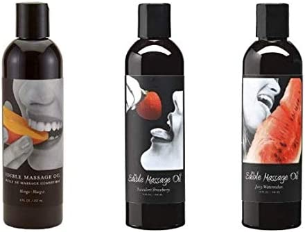 Edible Oil Massage - By Earthly Body - Variety Bundle - Mango/Strawberry/Watermelon - 2 OZ. Each (3)