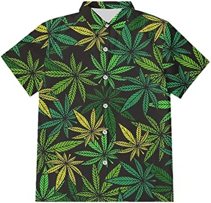 Men's 3D Printing Maple Leaf Button Shirts Green Leaves Streetwear Weeds Plant Plus Size Clothing